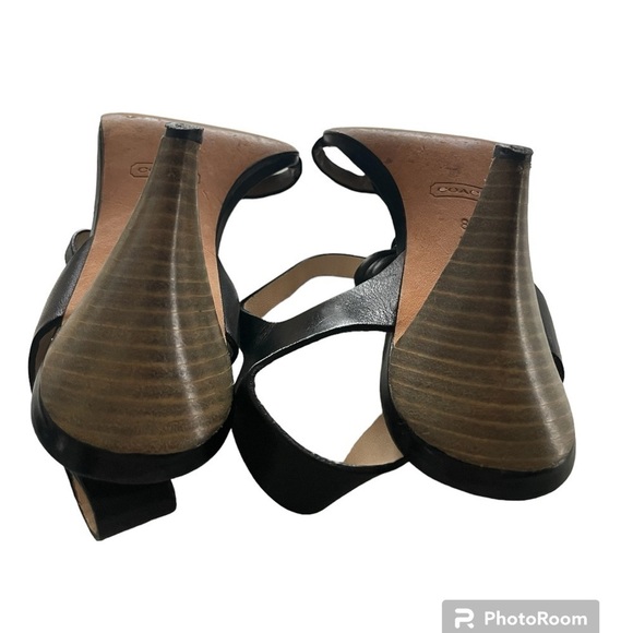 COACH Genesis Black T-Strap Patent Leather Heel Sandals Shoes Sz 8 B. - Picture 9 of 9